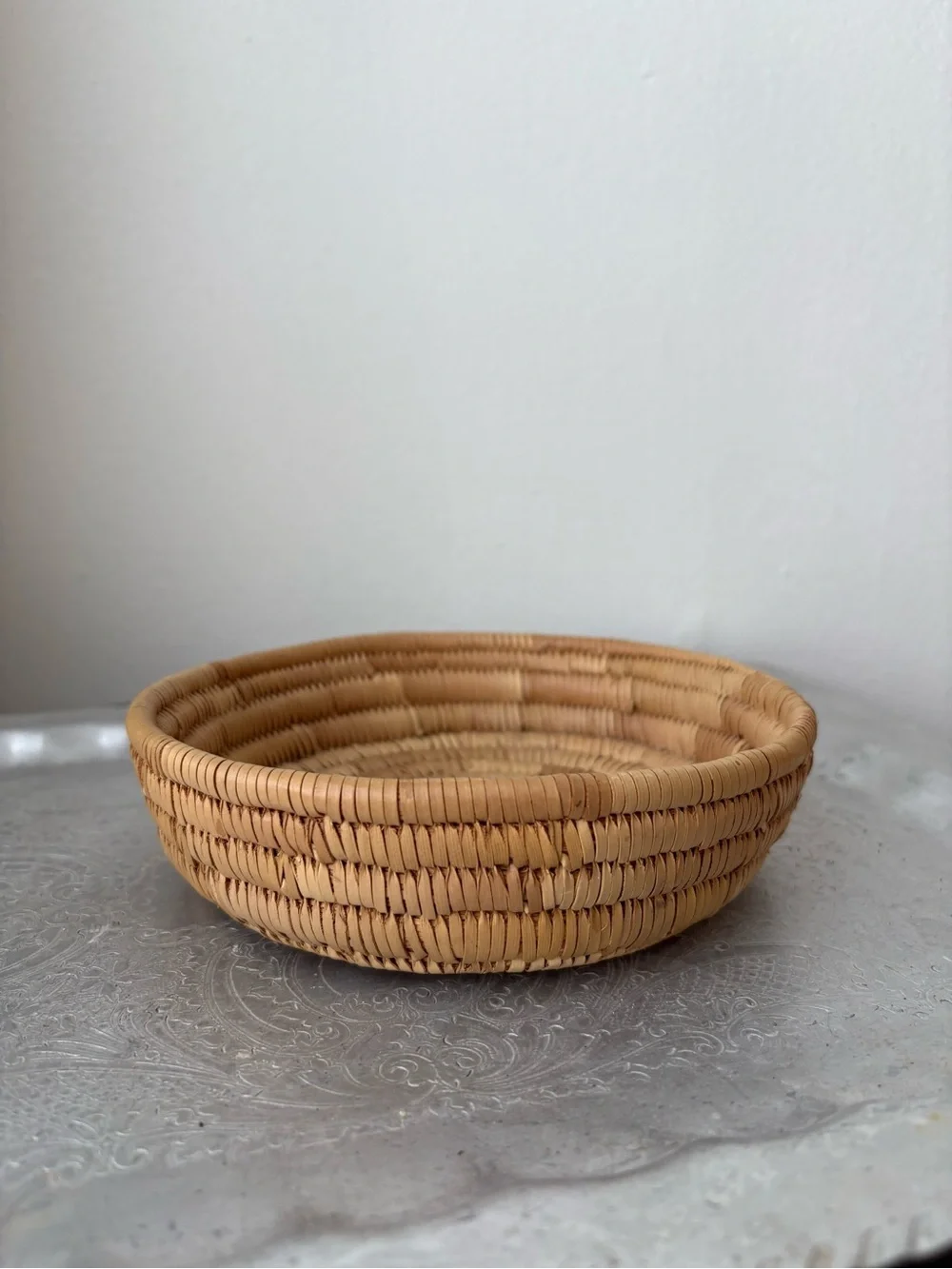 Handwoven Rattan Decorative Bowl - Natural Tan